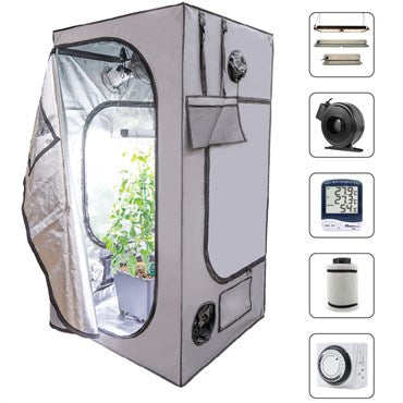 Hort2O Grow Tent Kit - 100w LED Grow Light - 3ft x 3ft x 5ft 11in - Includes : Digital Hygro-Thermometer, 4in Inline Fan and Carbon Filter, Mechanical Timer, and Smart Plug