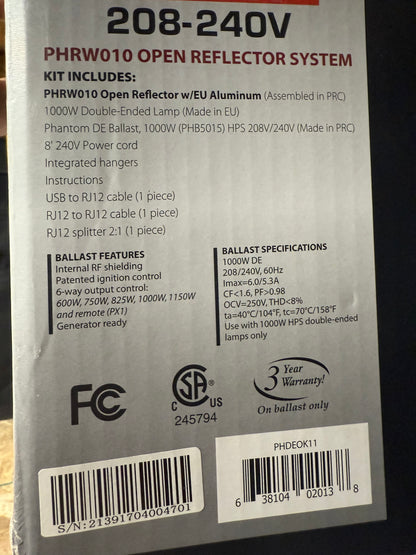 USED (Good Condition) Phantom DE 1000w 208-240v Open Reflector