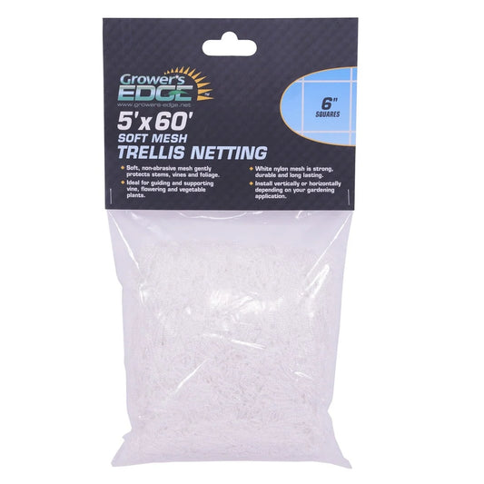 Grower's Edge Soft Mesh Trellis Netting, 5 ft × 60 ft, 6" Squares