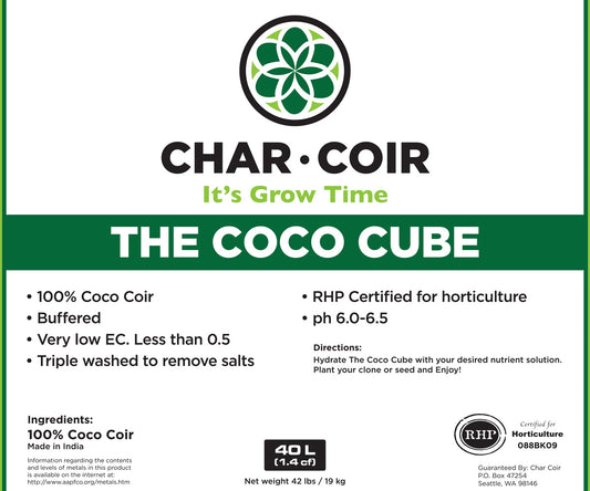 Char Coir THE COCO CUBE - 1 Gallon 100% RHP Certified Coco Coir